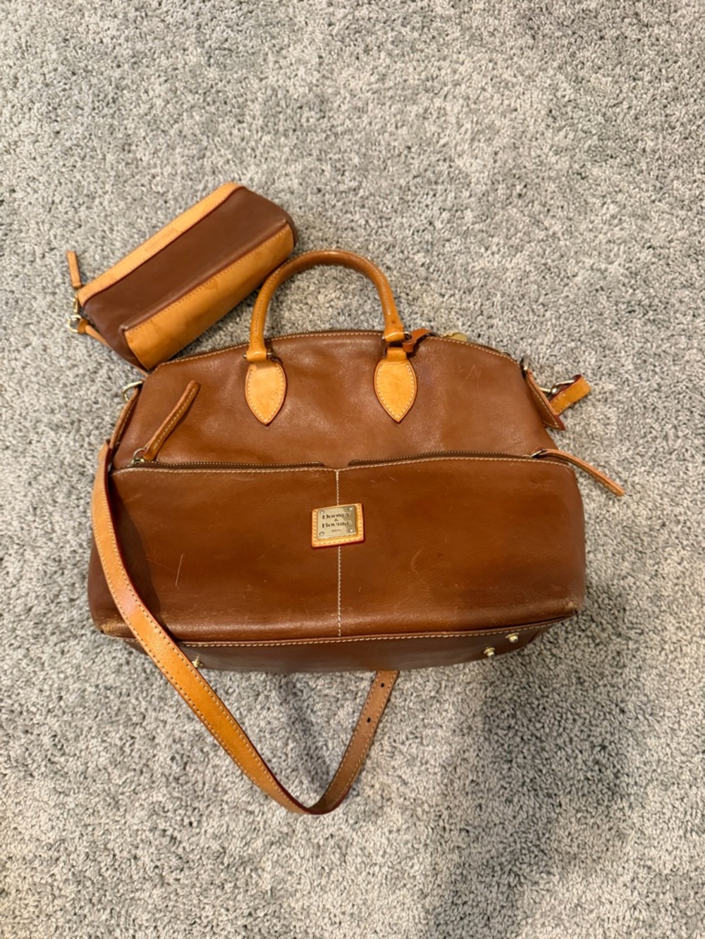 Vintage Dooney & Bourke Dillen Double Pocket Brown Leather Satchel